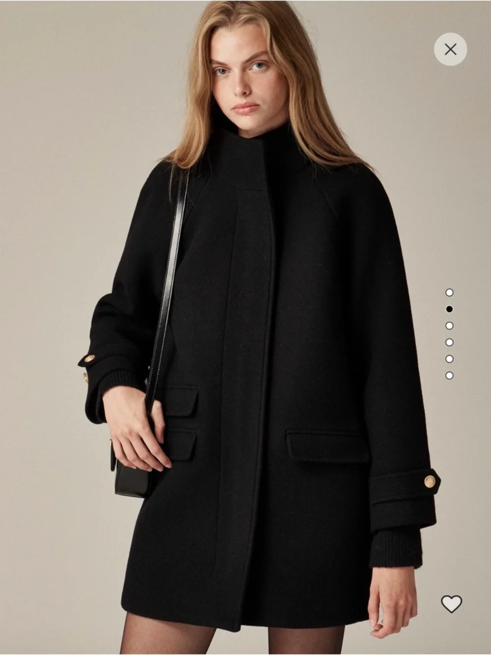 J. Crew Black Wool-Blend Funnel Neck Pea Coat with Gold Buttons - Picture 10 of 11